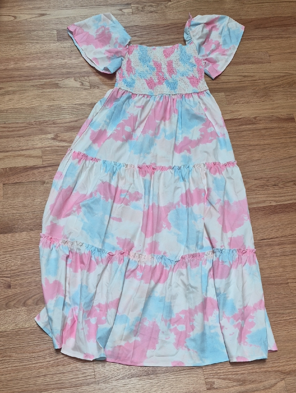 Ladies Pink & Blue Tie-Dye Tiered Sundress